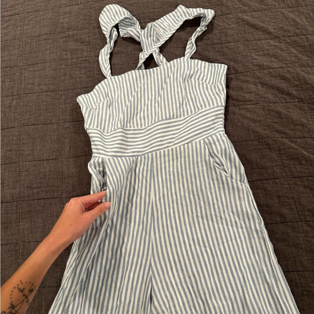 Striped Blue and White jumpsuit from altard state. NWOT